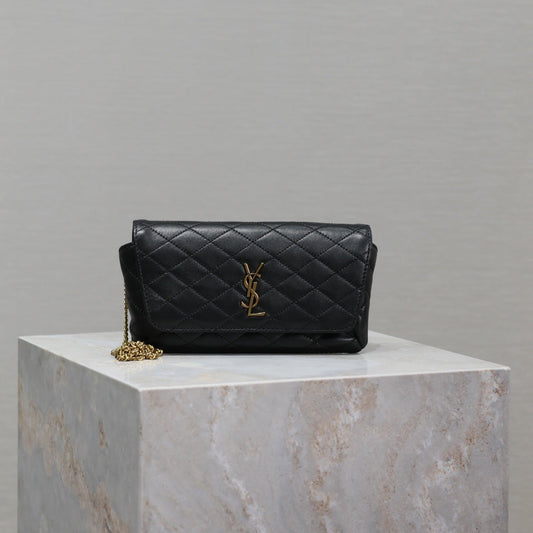 YSL 25S SAINT LAURENT GABY 19 IN BLACK QUILTED CALFSKIN GOLD HARDWARE