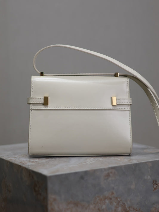 YSL 25S MINI MANHATTAN 19 З ТЕЛЯЧОЇ ШКІРИ BLANC VINTAGE ІЗ ЗОЛОТОЮ ФУРНІТУРОЮ