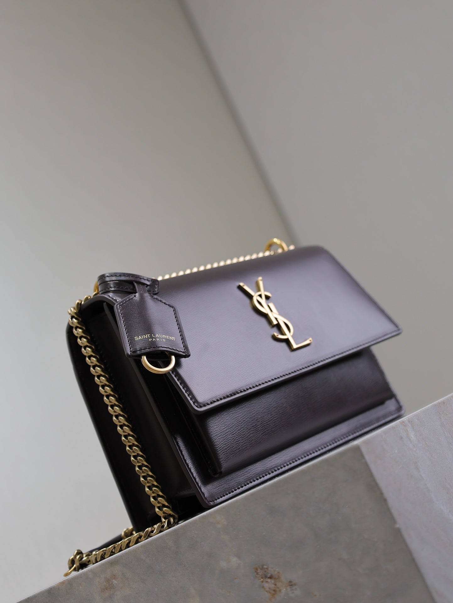 YSL 25S SUNSET BAG 22 IN COFEE BROWN CALFSKIN GOLD HARDWRE