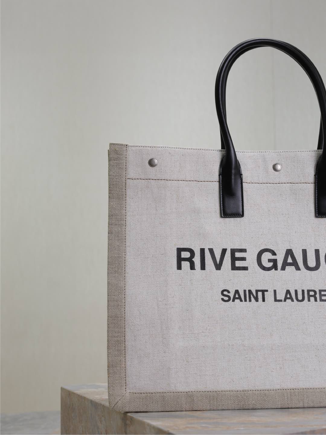 YSL 25S RIVE GAUCHE TOTE BAG 48 IN DUSTY GRAY CANVAS