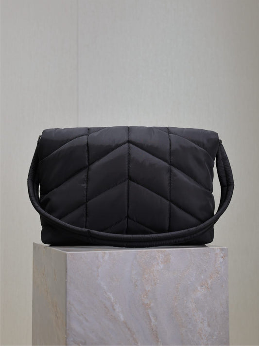 YSL 25S LOULOU PUFFER BAG 34 ЧОРНИЙ НЕЙЛОН СРІБНА ФУРНІТУРА