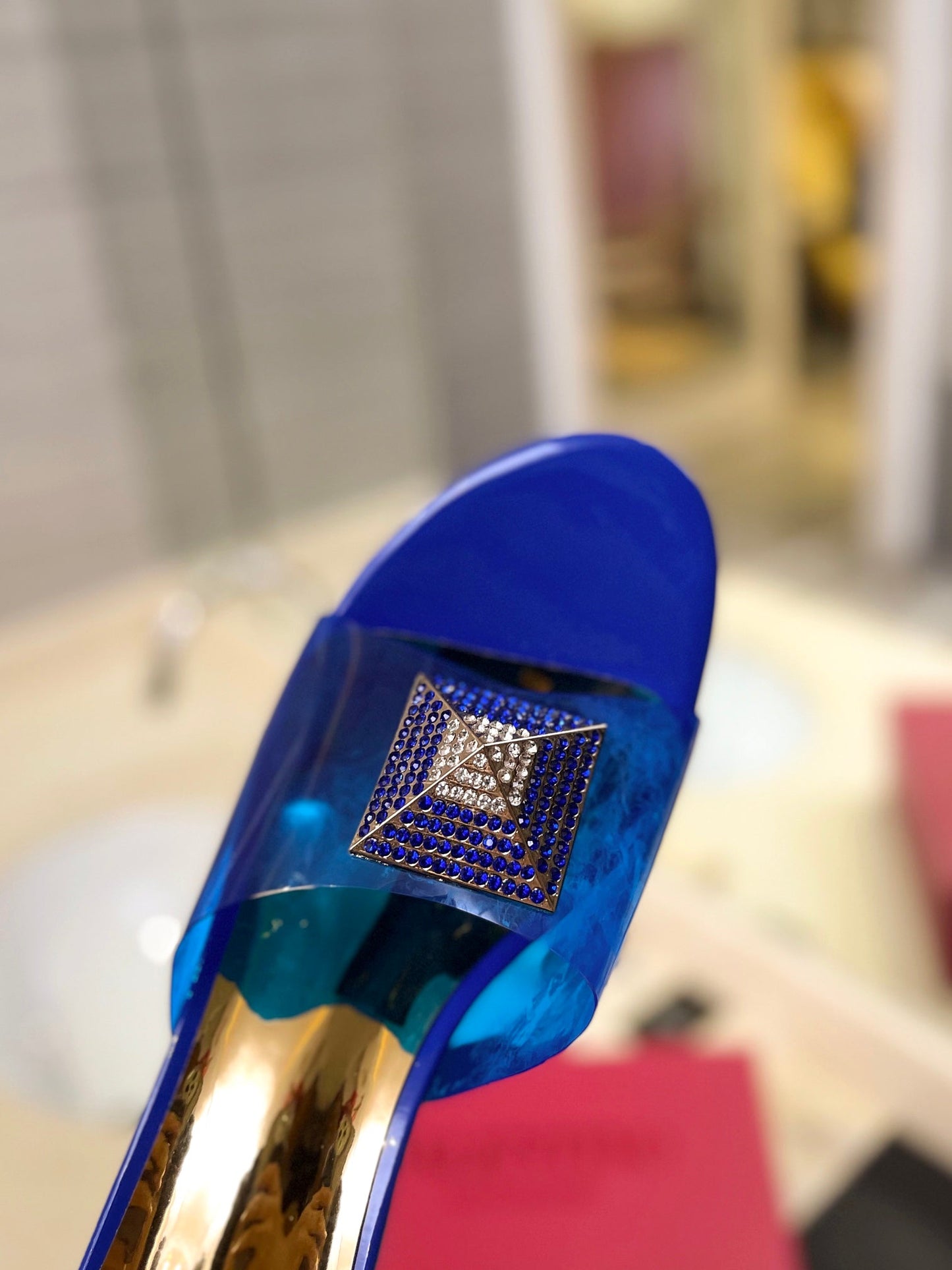 HIGH MULE 60MM IN COBALT BLUE SHEEPSKIN AND TRANSPARENT PVC - 35