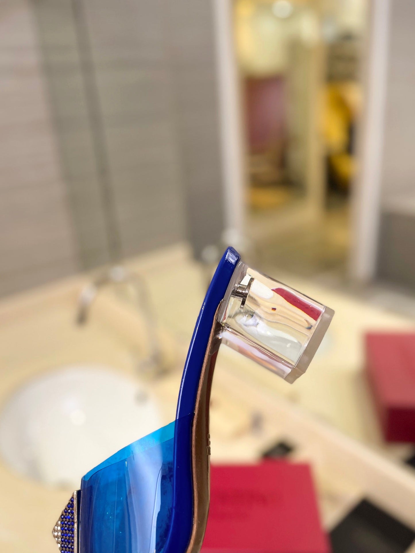 HIGH MULE 60MM IN COBALT BLUE SHEEPSKIN AND TRANSPARENT PVC - 35