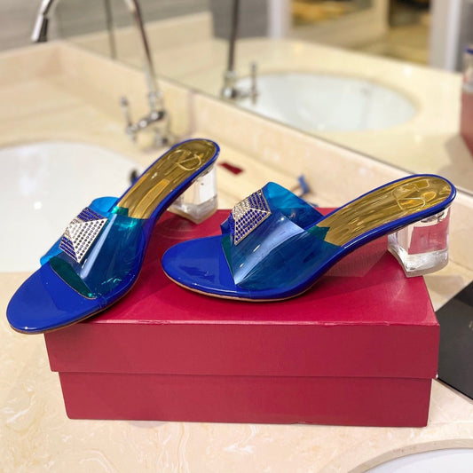 HIGH MULE 60MM IN COBALT BLUE SHEEPSKIN AND TRANSPARENT PVC - 35