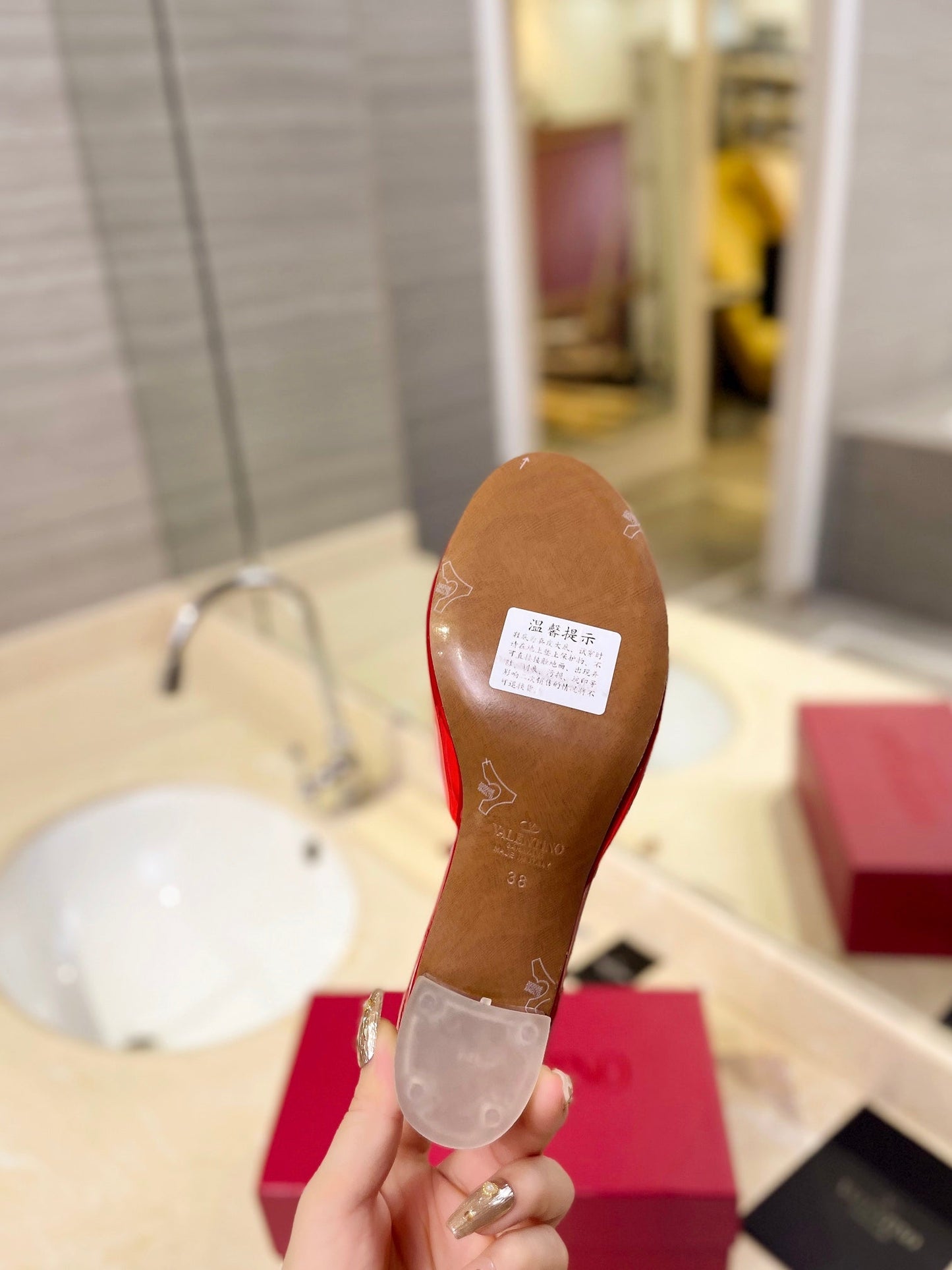 HIGH MULE 60MM IN CHERRY RED SHEEPSKIN AND TRANSPARENT PVC - 35