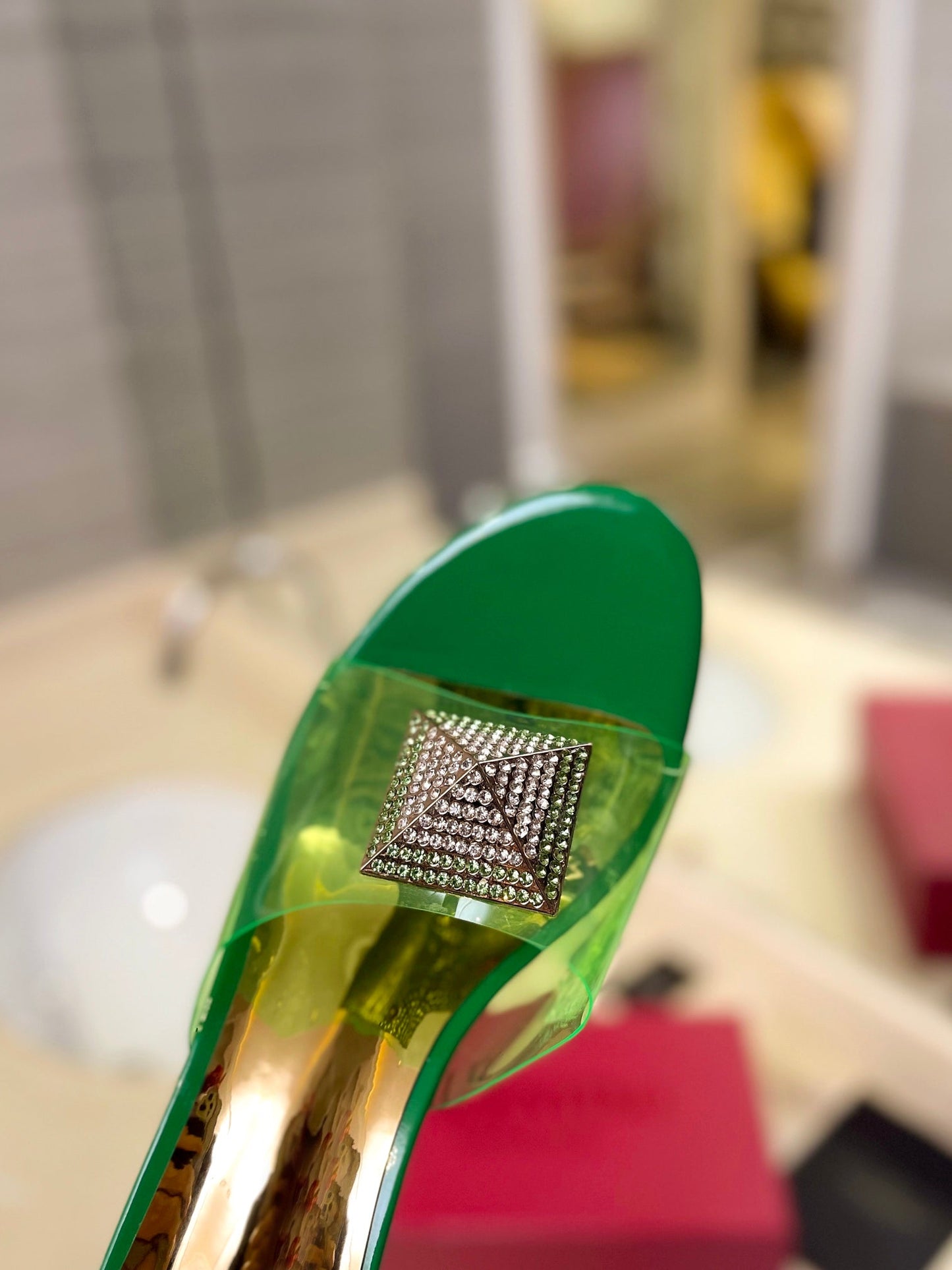 HIGH MULE 60MM IN SHAMROCK GREEN SHEEPSKIN AND TRANSPARENT PVC - 35