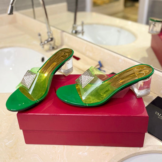 HIGH MULE 60MM IN SHAMROCK GREEN SHEEPSKIN AND TRANSPARENT PVC - 35