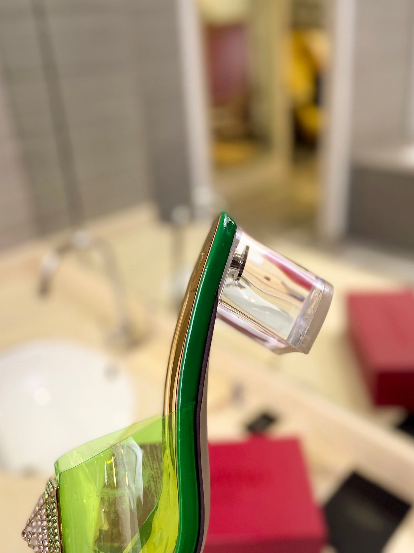 HIGH MULE 60MM IN SHAMROCK GREEN SHEEPSKIN AND TRANSPARENT PVC - 35