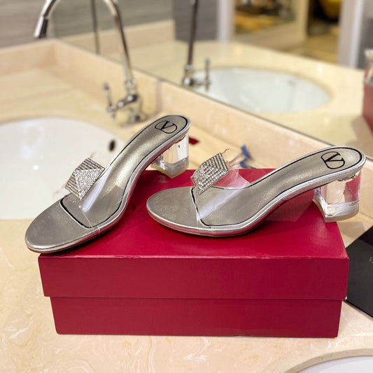 HIGH MULE 60MM IN SILVER SHEEPSKIN AND TRANSPARENT PVC - 35