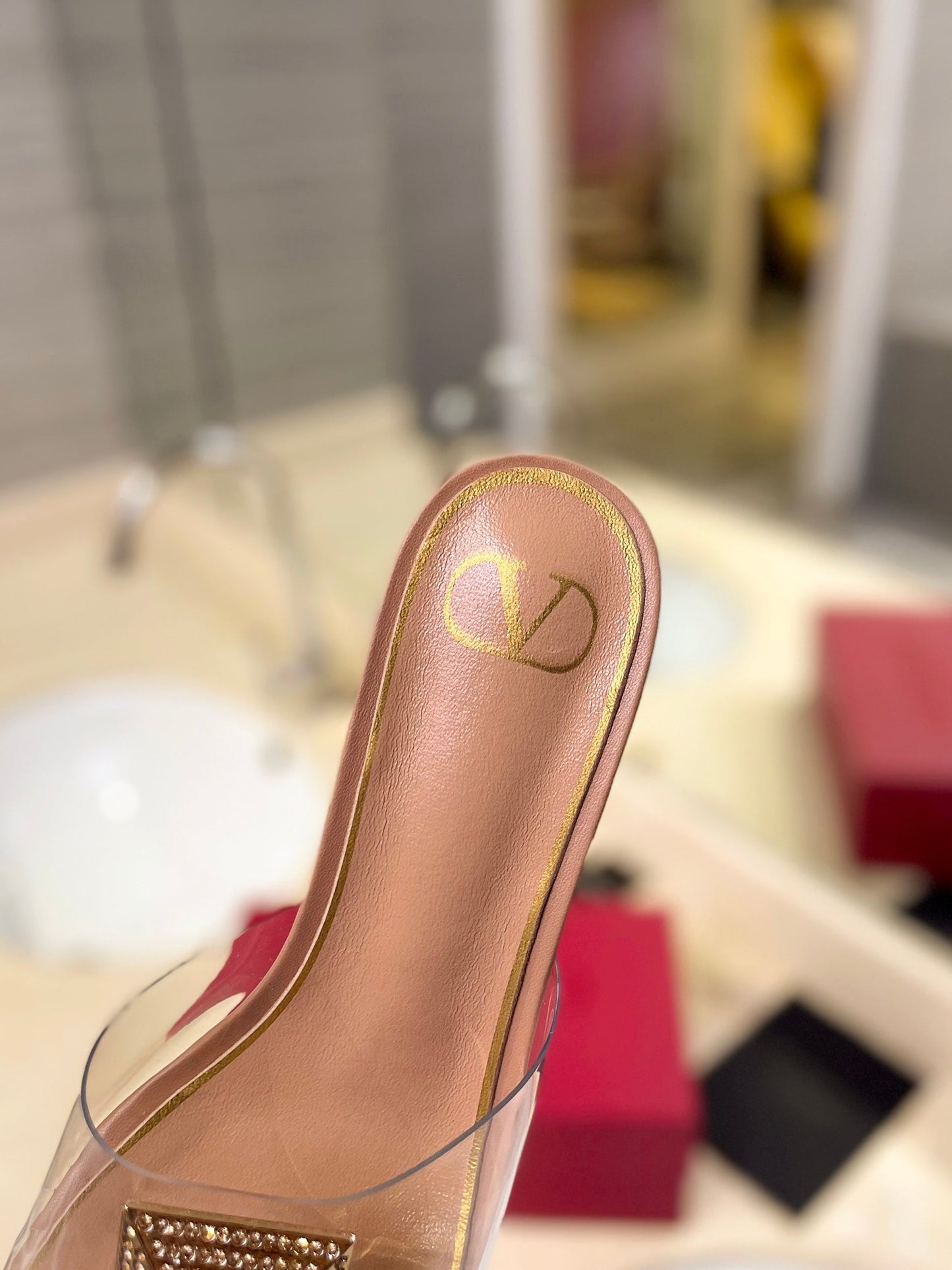 HIGH MULE 60MM IN CAMEL BEIGE SHEEPSKIN AND TRANSPARENT PVC - 35
