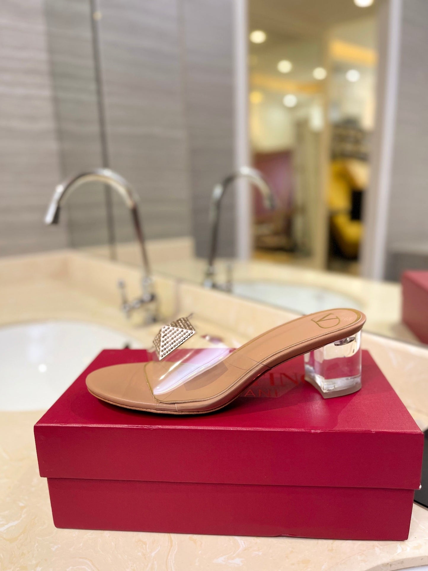 HIGH MULE 60MM IN CAMEL BEIGE SHEEPSKIN AND TRANSPARENT PVC - 35