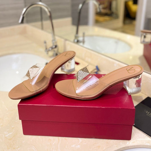 HIGH MULE 60MM IN CAMEL BEIGE SHEEPSKIN AND TRANSPARENT PVC - 35