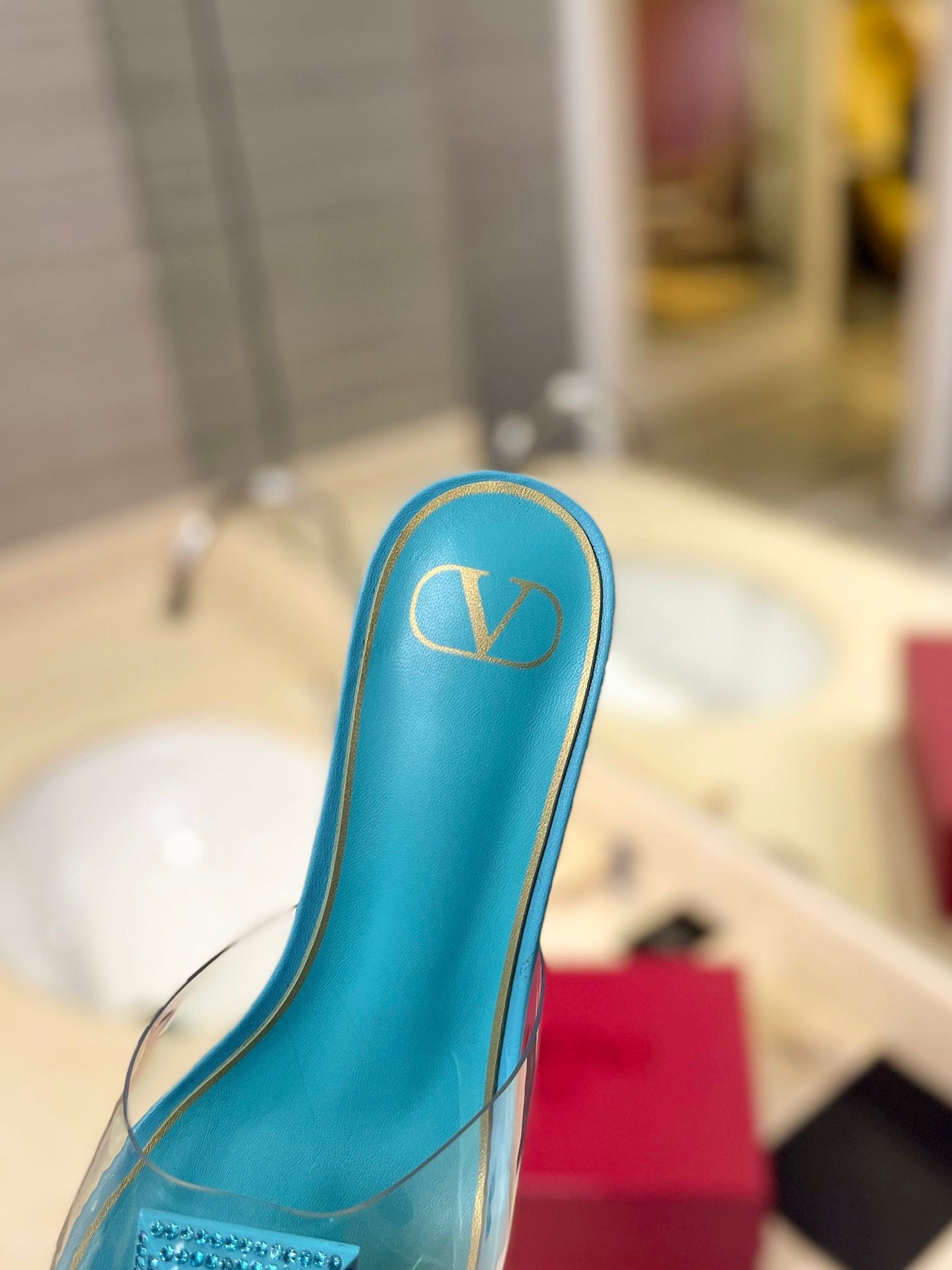 HIGH MULE 60MM IN AQUA BLUE SHEEPSKIN AND TRANSPARENT PVC - 35
