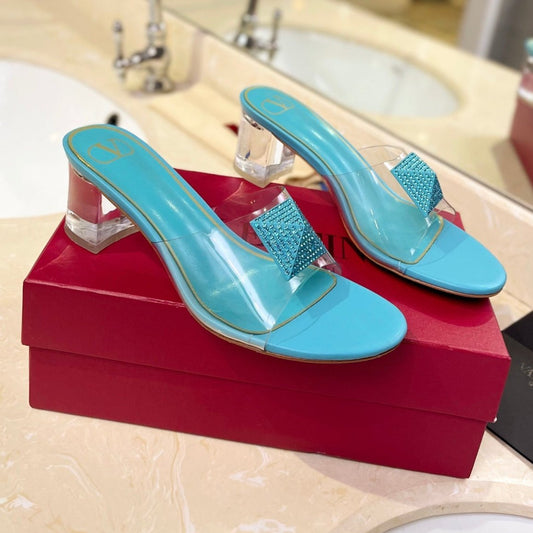 HIGH MULE 60MM IN AQUA BLUE SHEEPSKIN AND TRANSPARENT PVC - 35