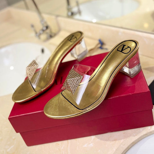 HIGH MULE 60MM IN GOLD SHEEPSKIN AND TRANSPARENT PVC - 35