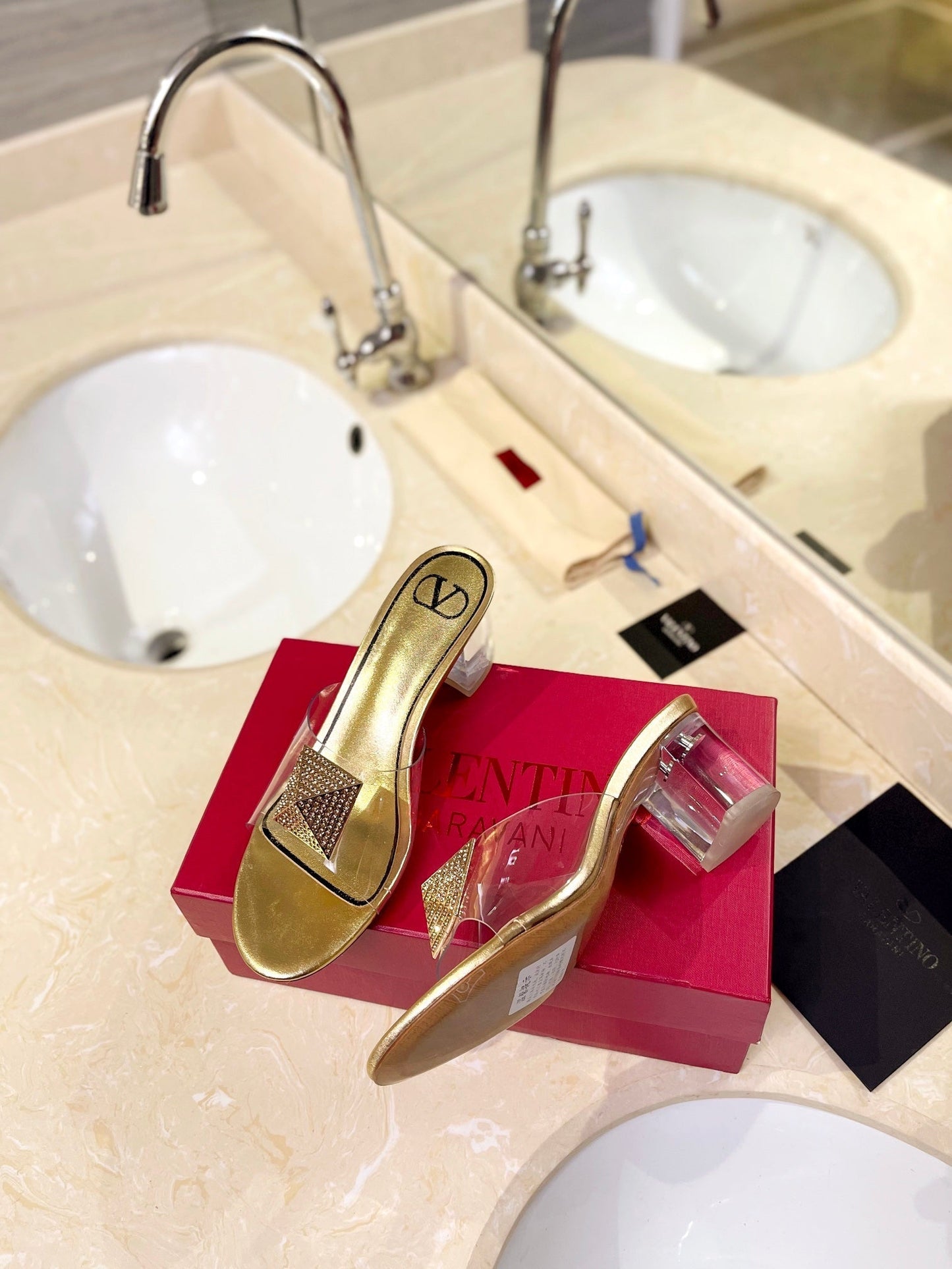 HIGH MULE 60MM IN GOLD SHEEPSKIN AND TRANSPARENT PVC - 35
