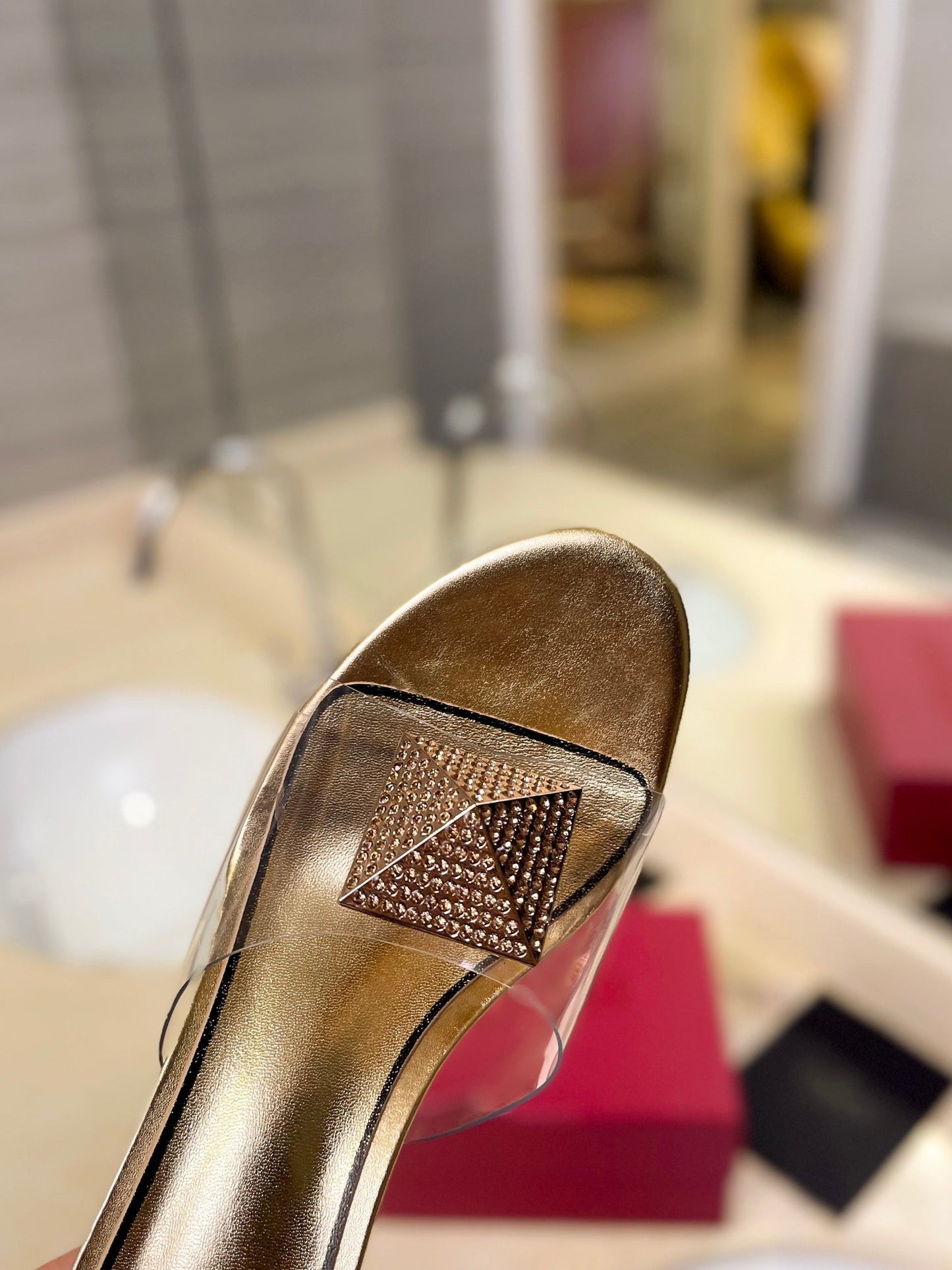 HIGH MULE 60MM IN GOLD SHEEPSKIN AND TRANSPARENT PVC - 35