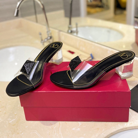 HIGH MULE 60MM IN BLACK SHEEPSKIN AND TRANSPARENT PVC - 35