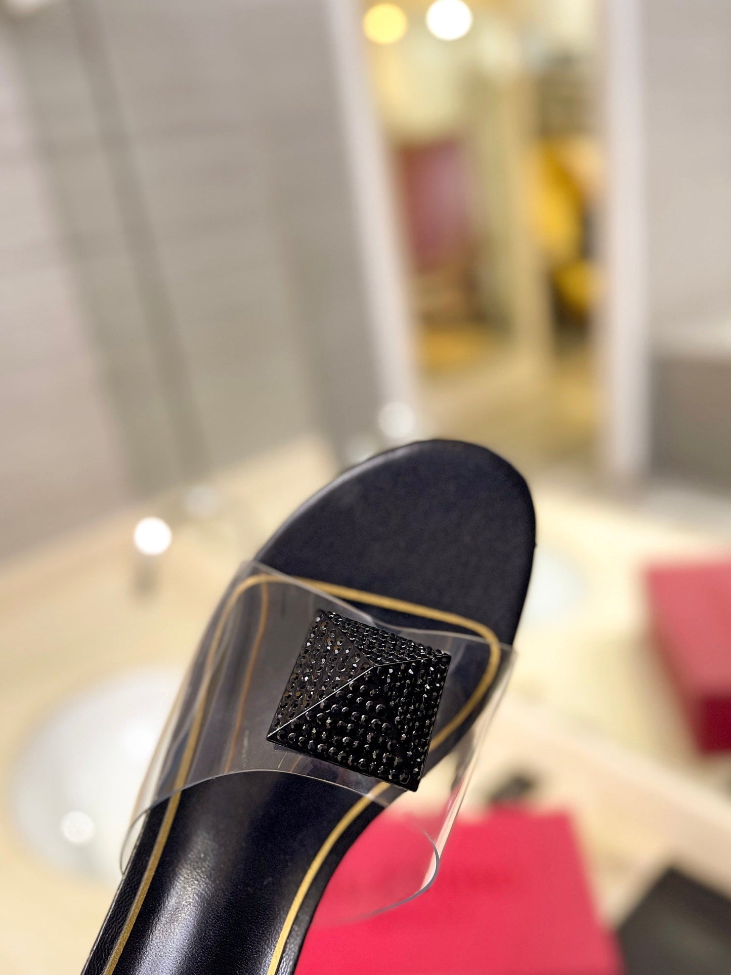 HIGH MULE 60MM IN BLACK SHEEPSKIN AND TRANSPARENT PVC - 35