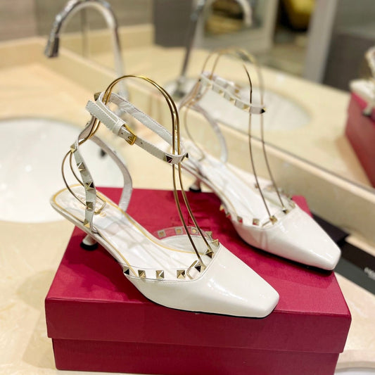 ROCKSTUD SLINGBACK IN WHITE CALFSKIN 50MM - 34