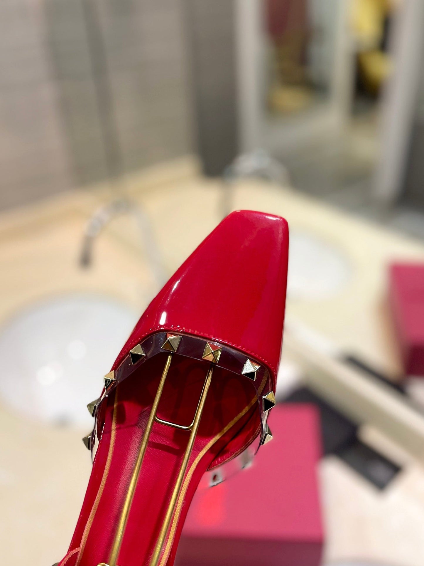 ROCKSTUD SLINGBACK IN CHERRY RED CALFSKIN 50MM - 34