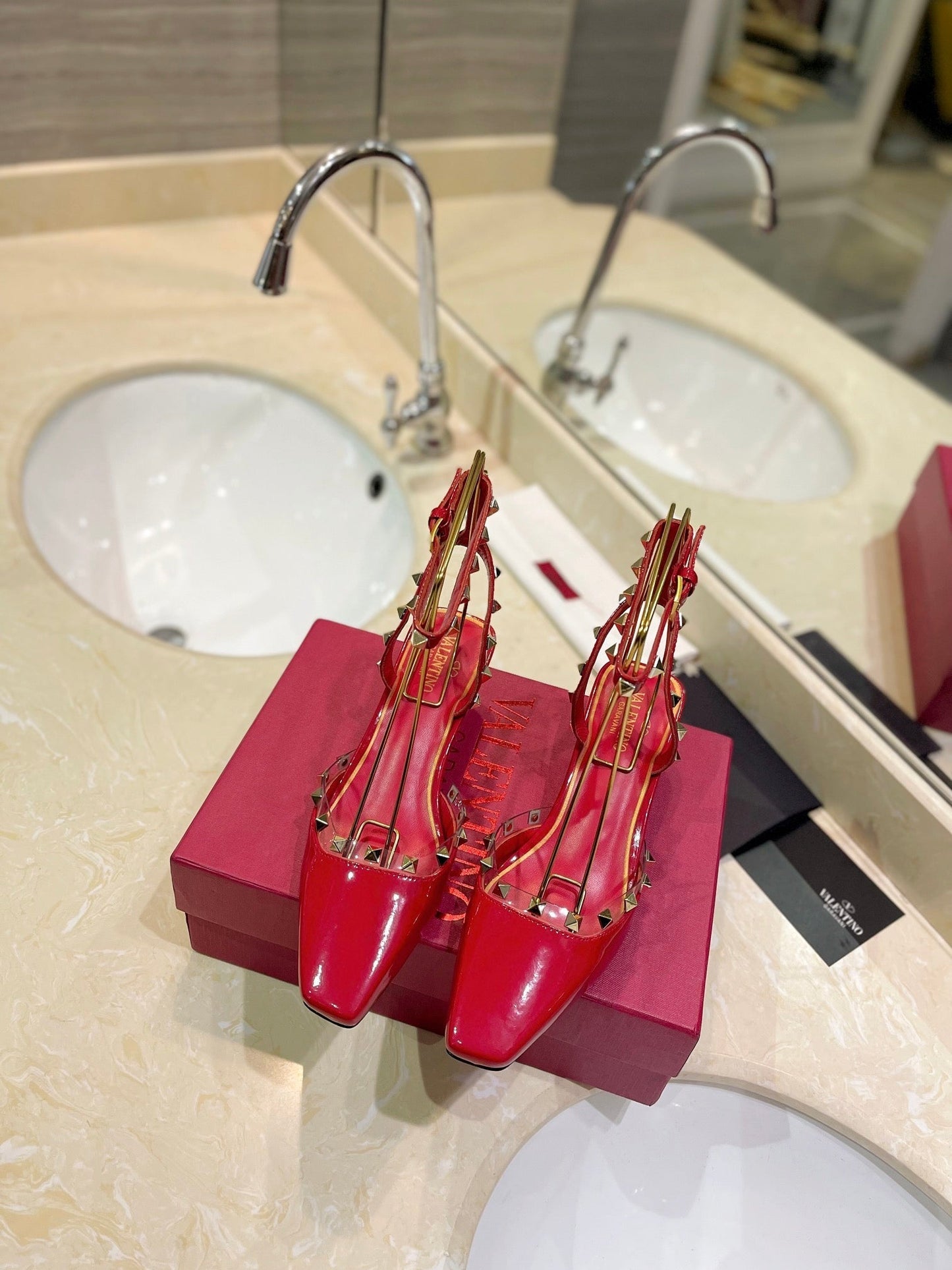 ROCKSTUD SLINGBACK IN CHERRY RED CALFSKIN 50MM - 34