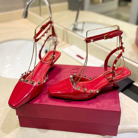ROCKSTUD SLINGBACK IN CHERRY RED CALFSKIN 50MM - 34