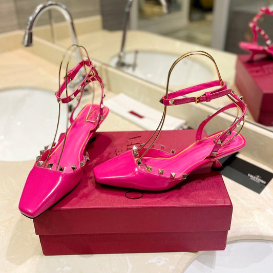 ROCKSTUD SLINGBACK IN BRIGHT PINK CALFSKIN 50MM - 34