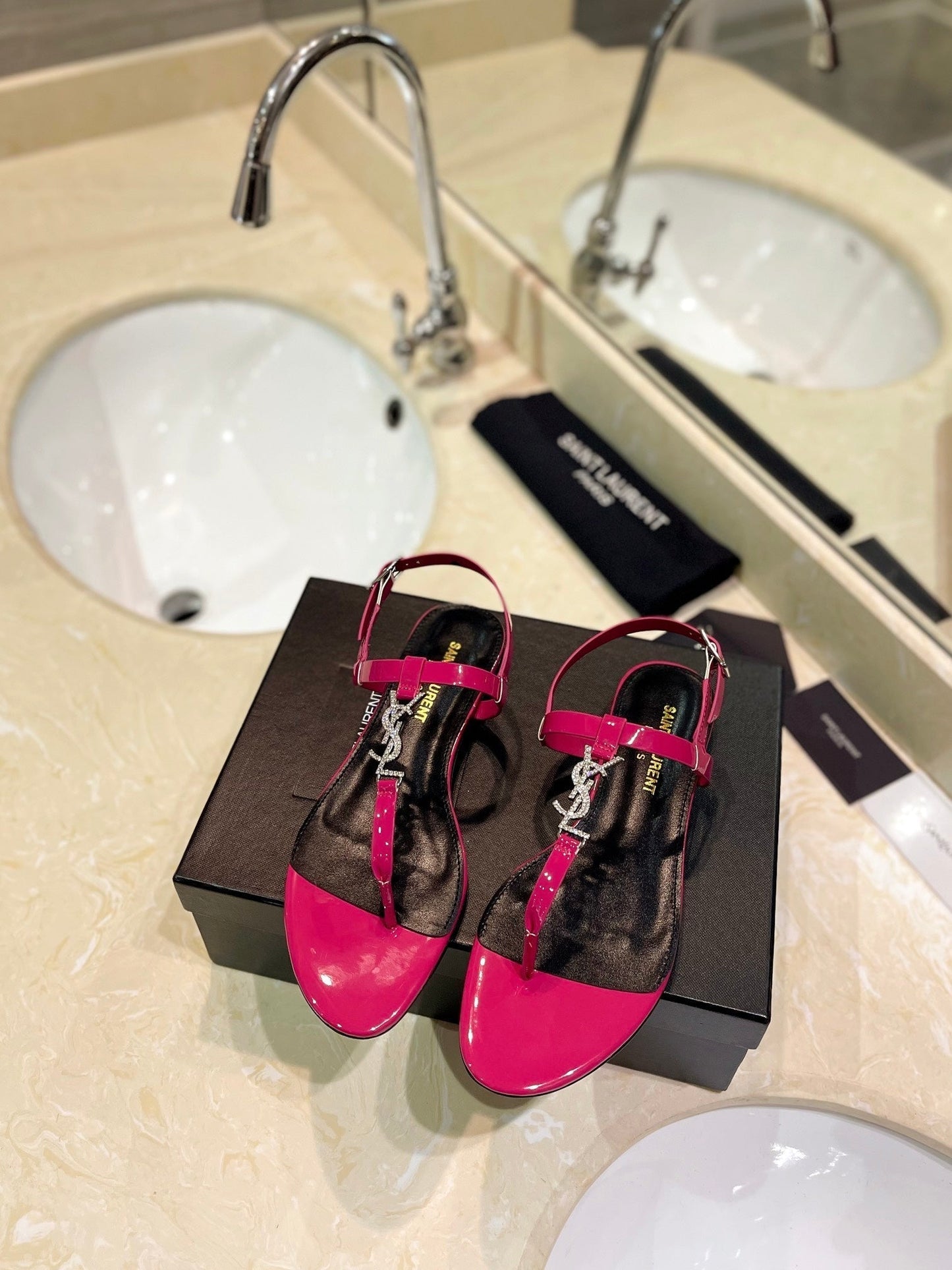 SL CASSANDRA SANDALS DEEP PINK POLISHED CALFSKIN - 35