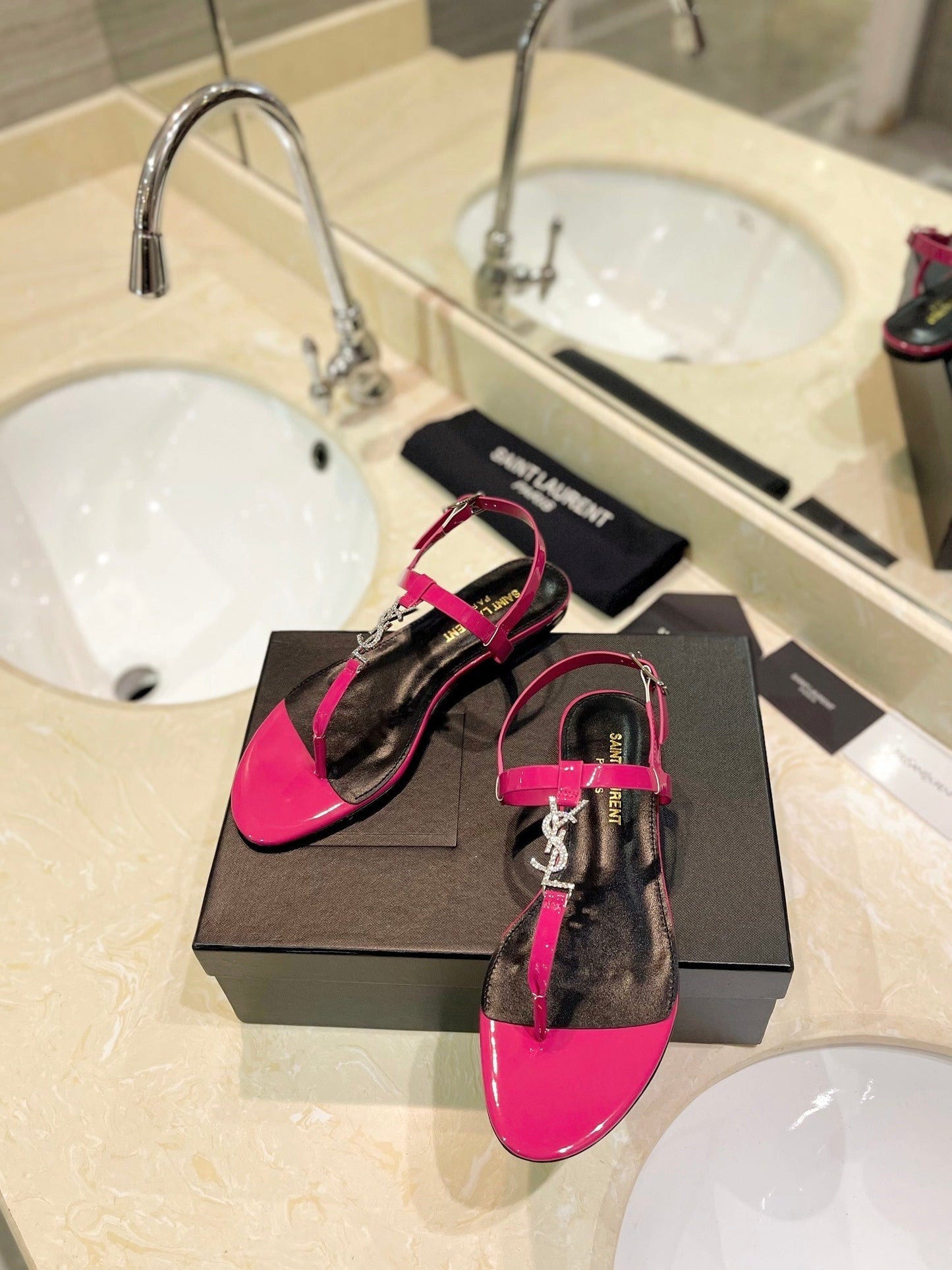 SL CASSANDRA SANDALS DEEP PINK POLISHED CALFSKIN - 35