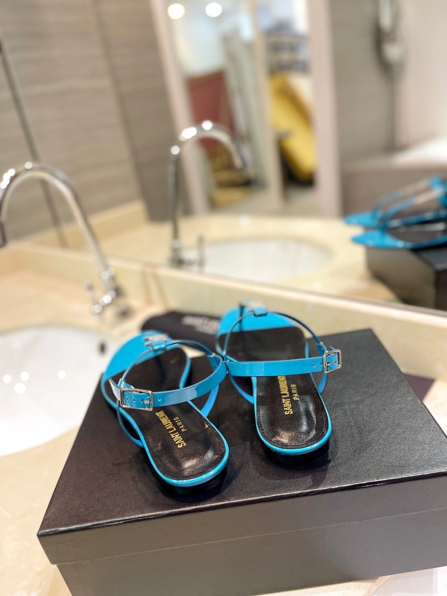 SL CASSANDRA SANDALS CERULEAN POLISHED CALFSKIN - 35