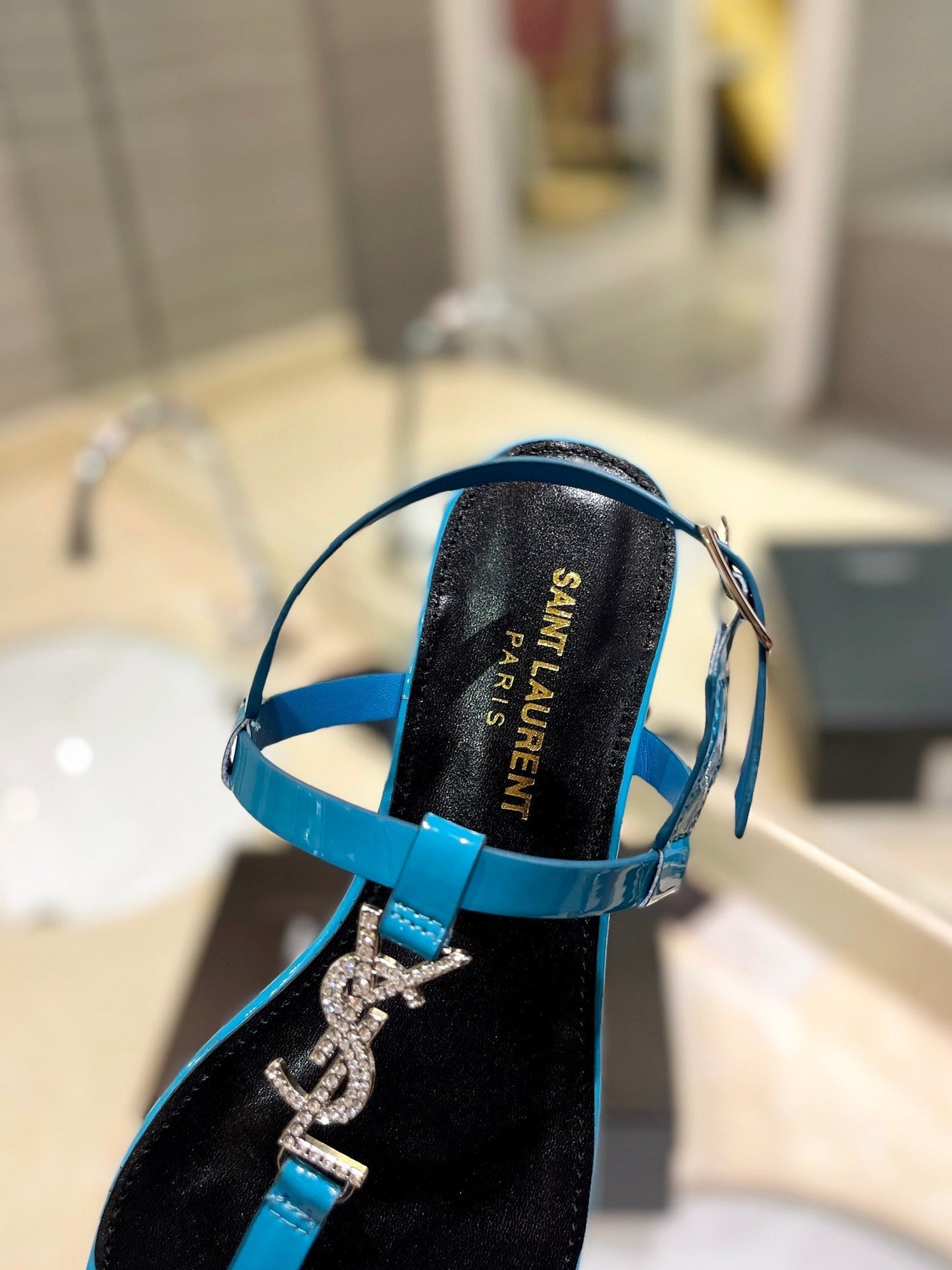 SL CASSANDRA SANDALS CERULEAN POLISHED CALFSKIN - 35