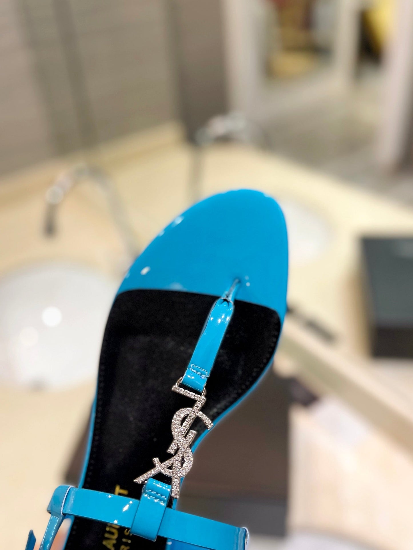 SL CASSANDRA SANDALS CERULEAN POLISHED CALFSKIN - 35
