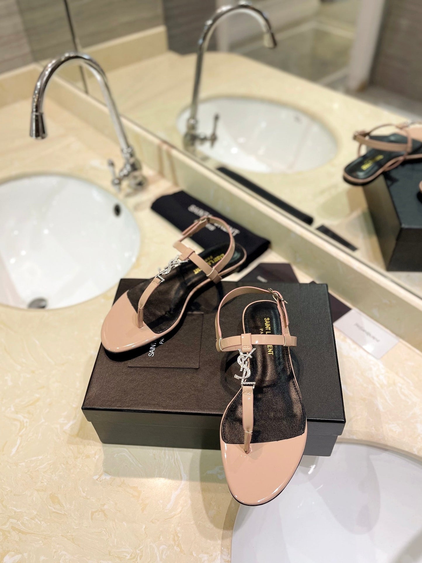 SL CASSANDRA SANDALS TAN POLISHED CALFSKIN - 35