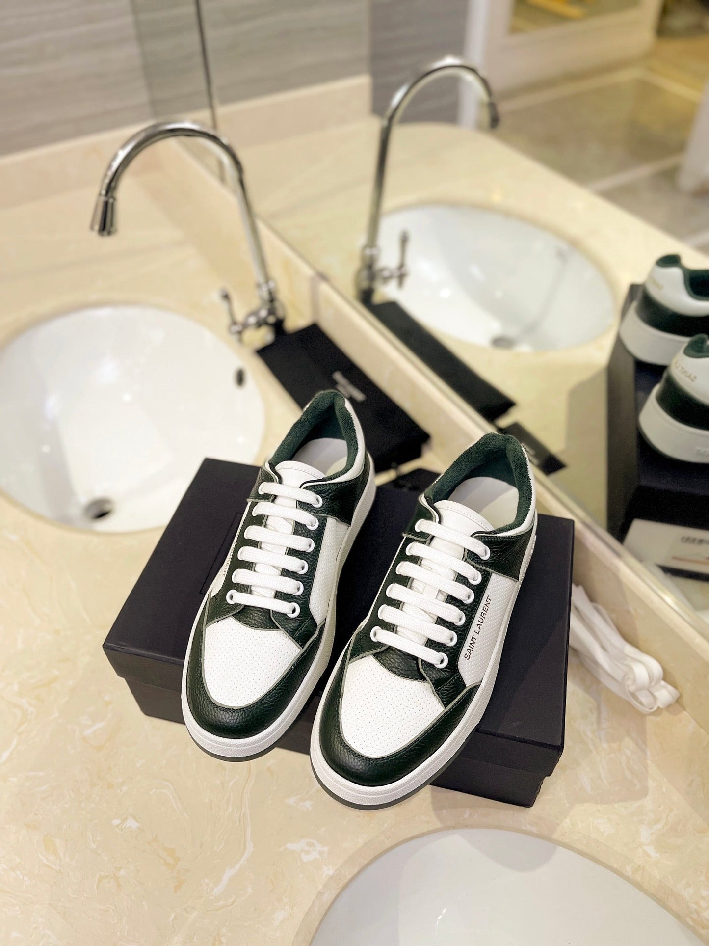 SL SL/61 SNEAKERS DARK GREEN AND WHITE CALFSKIN - 35