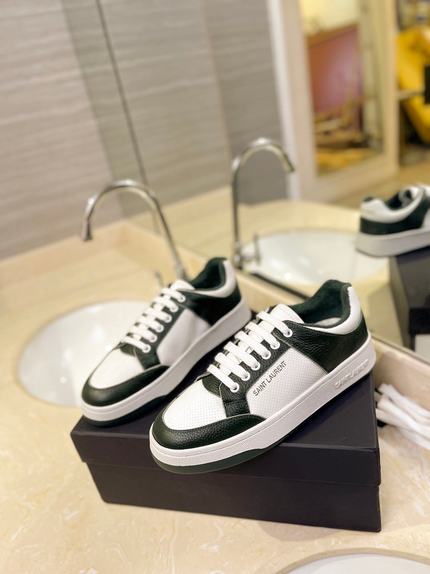 SL SL/61 SNEAKERS DARK GREEN AND WHITE CALFSKIN - 35