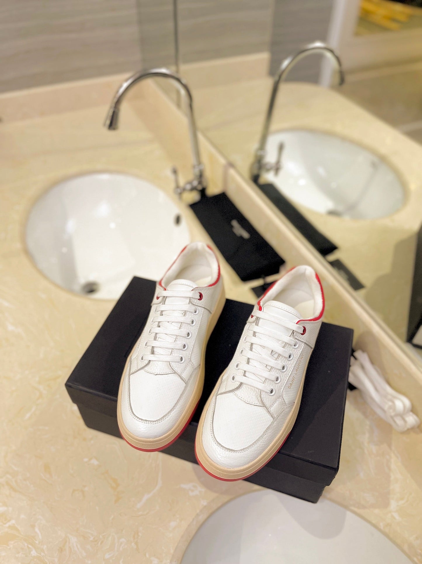 SL SL/61 SNEAKERS WHITE AND RED CALFSKIN - 35