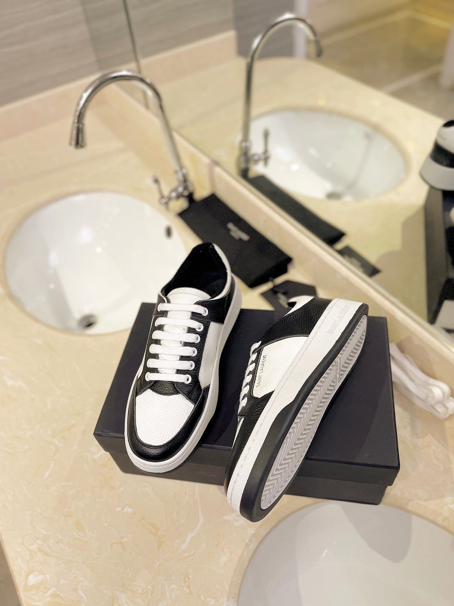 SL SL/61 SNEAKERS WHITE-BLACK CALFSKIN - 35