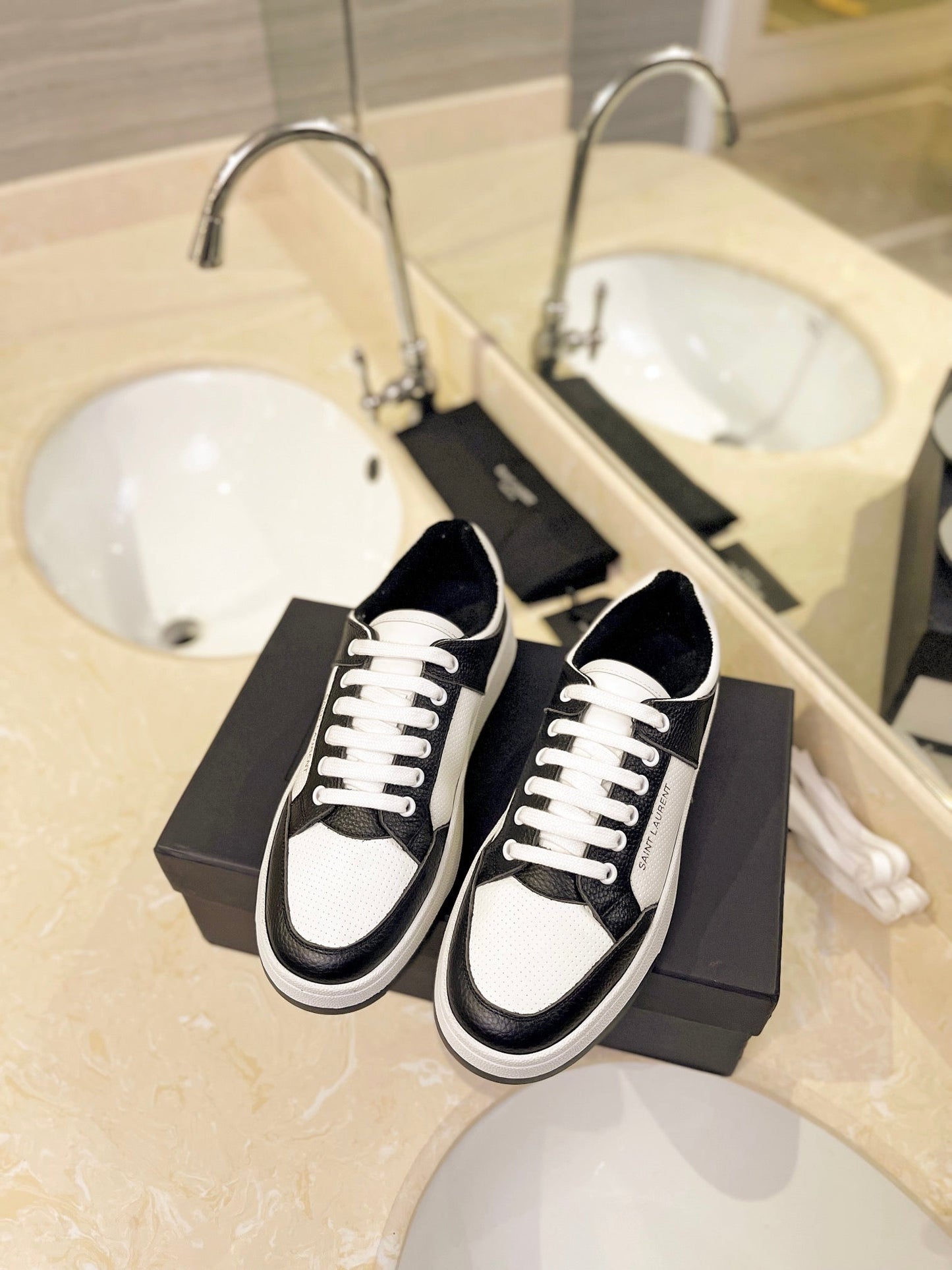 SL SL/61 SNEAKERS WHITE-BLACK CALFSKIN - 35