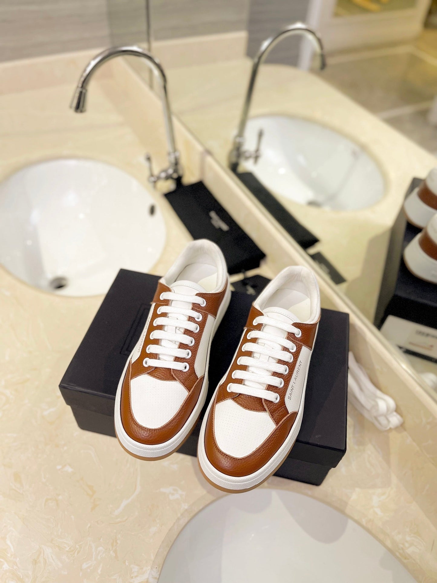 SL SL/61 SNEAKERS WHITE-BROWN CALFSKIN - 35