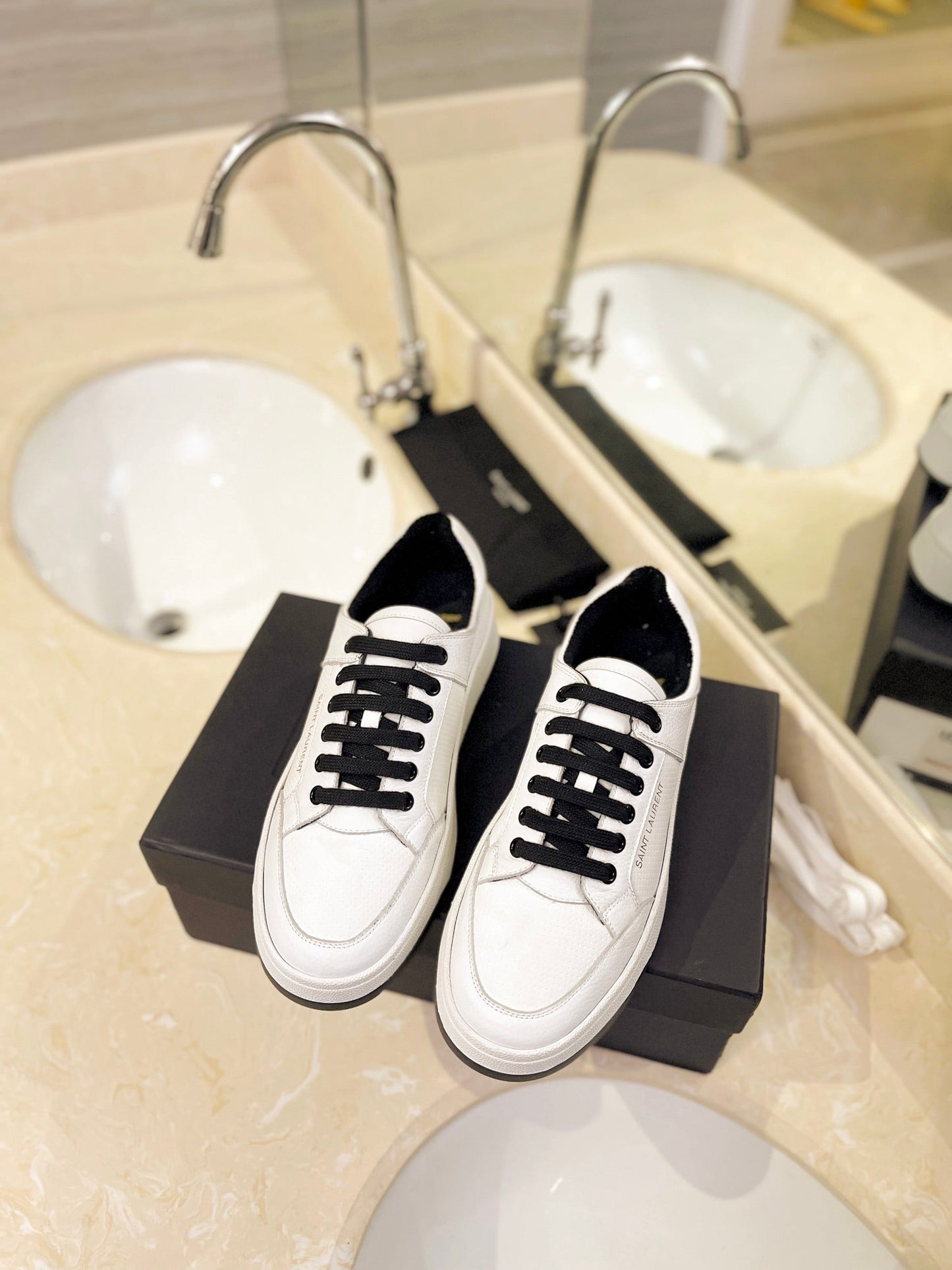 SL SL/61 SNEAKERS WHITE-BLACK LACES CALFSKIN - 35