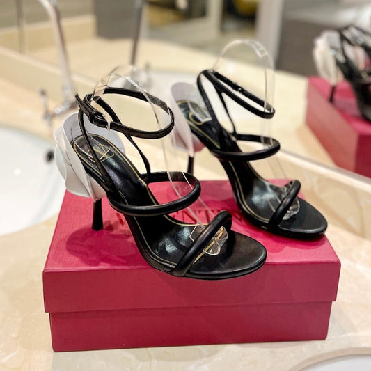 HIGH HEEL SANDAL 10 CM IN BLACK CALFSKIN - 35