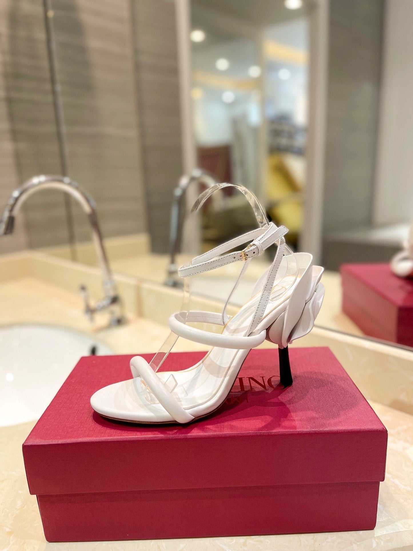 HIGH HEEL SANDAL 10 CM IN WHITE CALFSKIN - 35