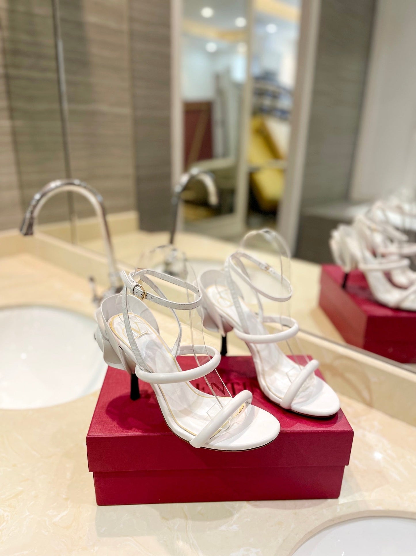 HIGH HEEL SANDAL 10 CM IN WHITE CALFSKIN - 35