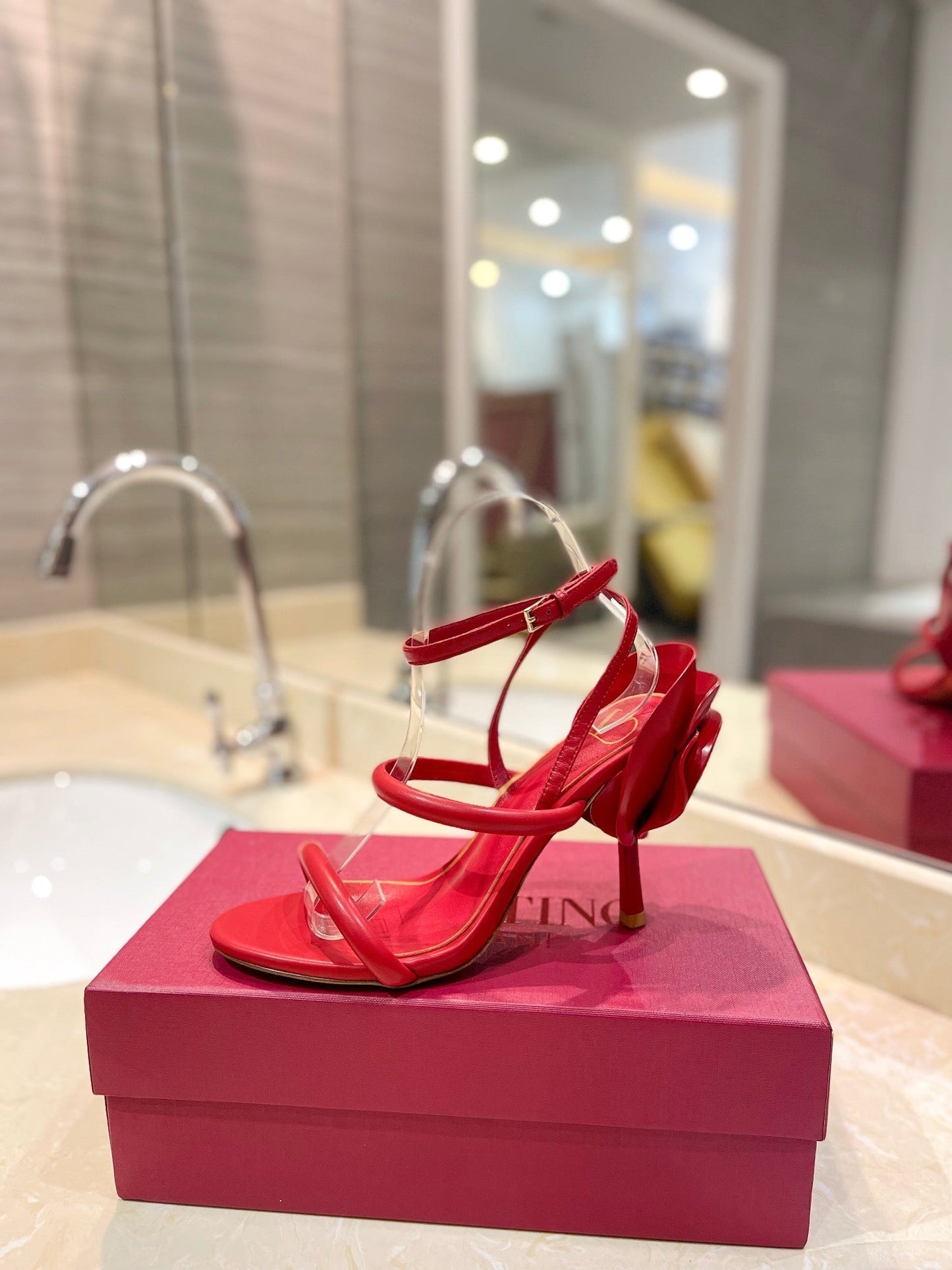 HIGH HEEL SANDAL 10 CM IN CHERRY RED CALFSKIN - 35