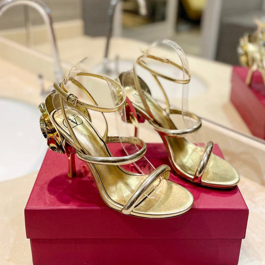 HIGH HEEL SANDAL 10 CM IN GOLD CALFSKIN - 35