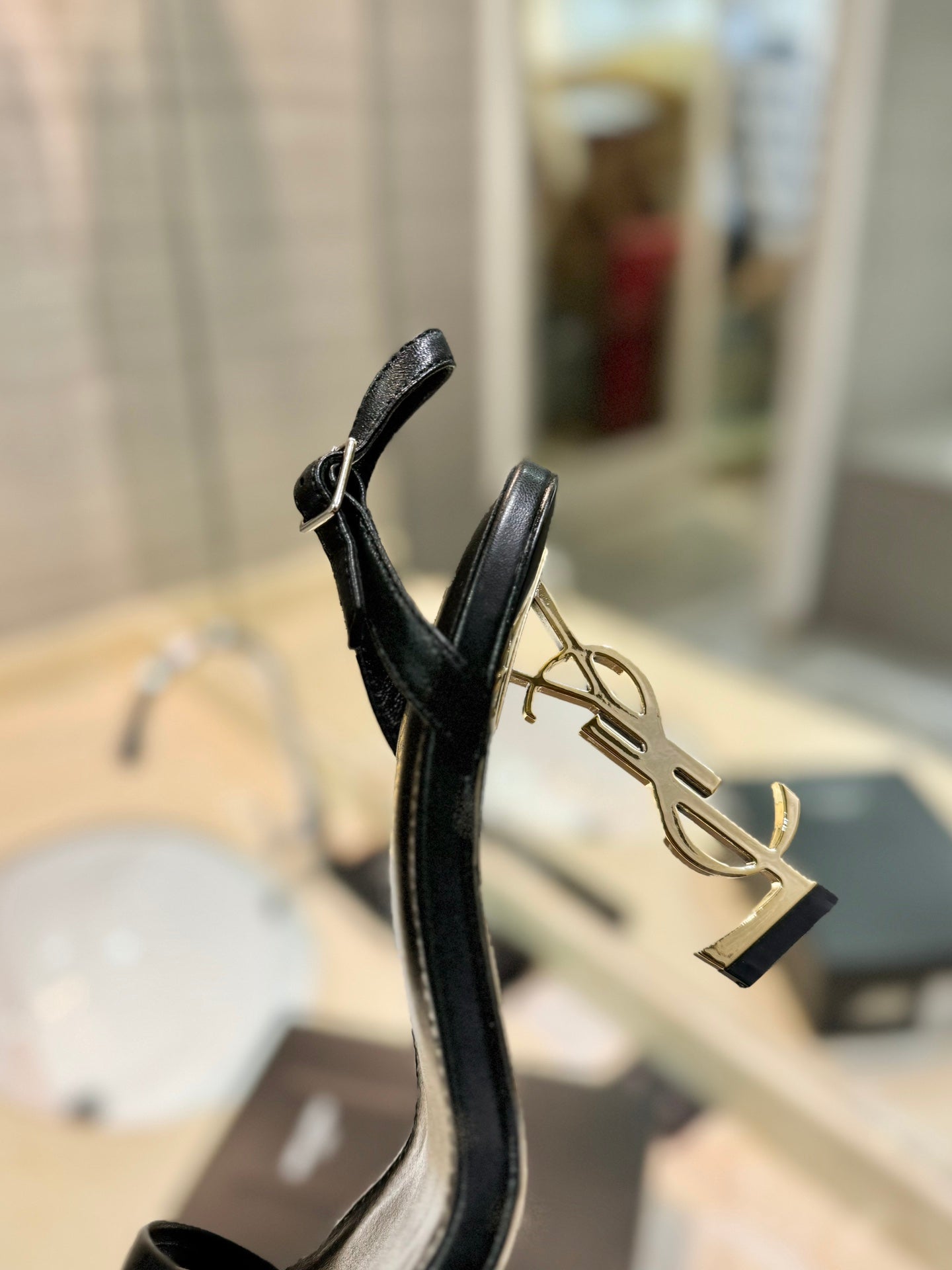SL OPYUM SANDALS 80 BLACK AND GOLD CALFSKIN - 35