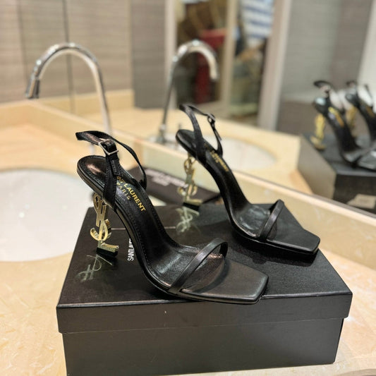 SL OPYUM SANDALS 80 BLACK AND GOLD CALFSKIN - 35