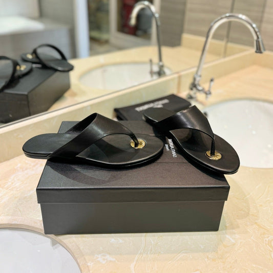 SL KOUROS THONG SANDALS BLACK CALFSKIN - 35