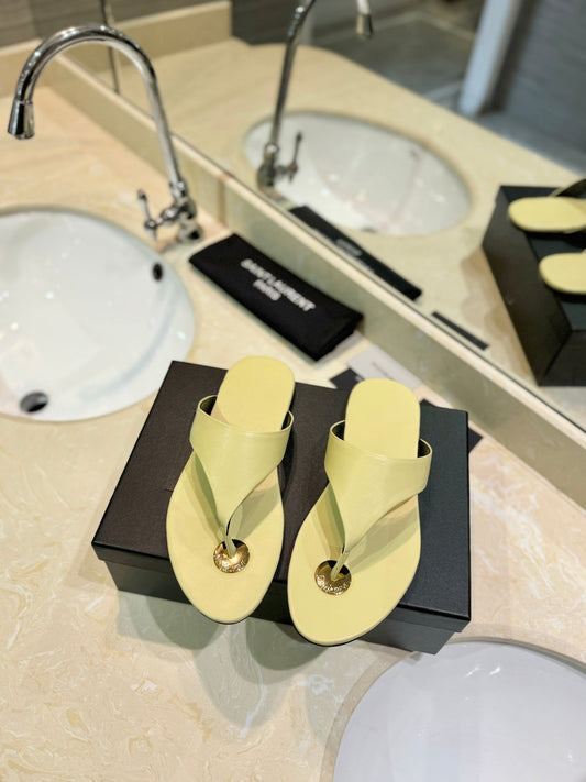 SL KOUROS THONG SANDALS PASTEL YELLOW CALFSKIN - 35